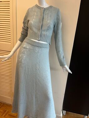 Zara Soft Cable-Knit Maxi Skirt and matching cardigan in Light Blue